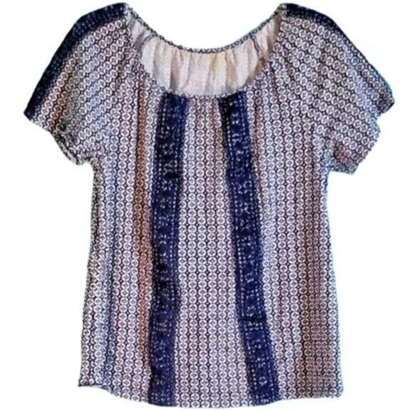 Shirt St John's Bay SHORT SLEEVE Blue White Geometric Women's WOMAN'S SIZE Large - Picture 2 of 6